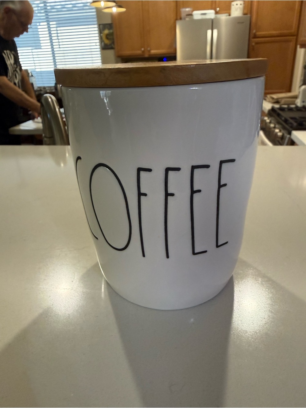Rae Dunn White Ceramic COFFEE Canister with Wood Lid - Picture 2 of 4